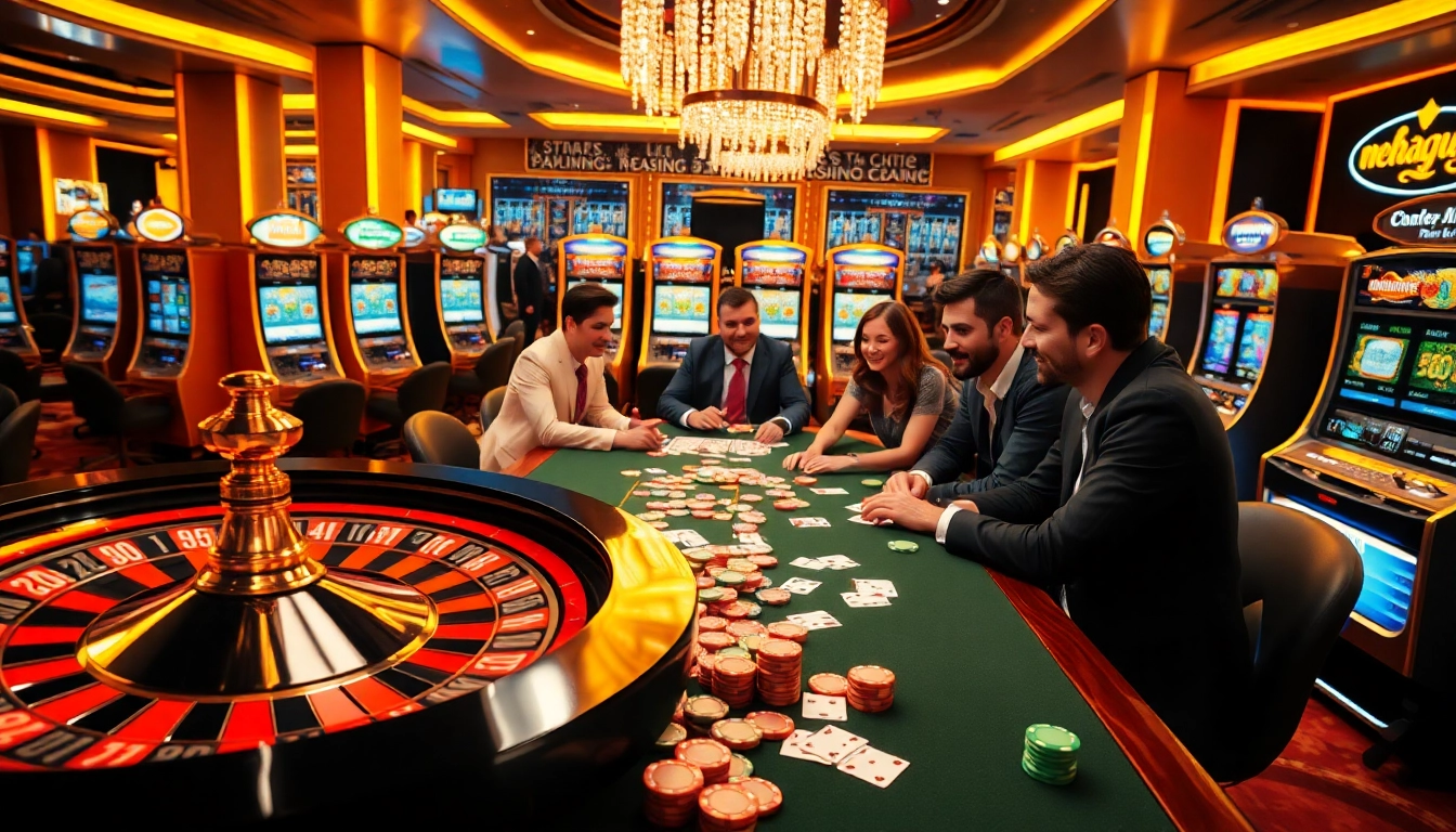 Experience the excitement of hay.win with a luxurious casino scene filled with roulette and poker action.