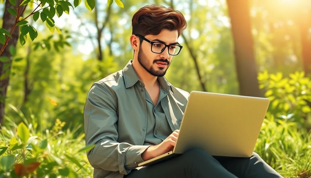 Innerpreneur engaged in productive work outdoors, embodying focus and creativity.