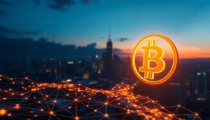 Comprendre bitcoin à travers une illustration symbolique et dynamique de la technologie blockchain.