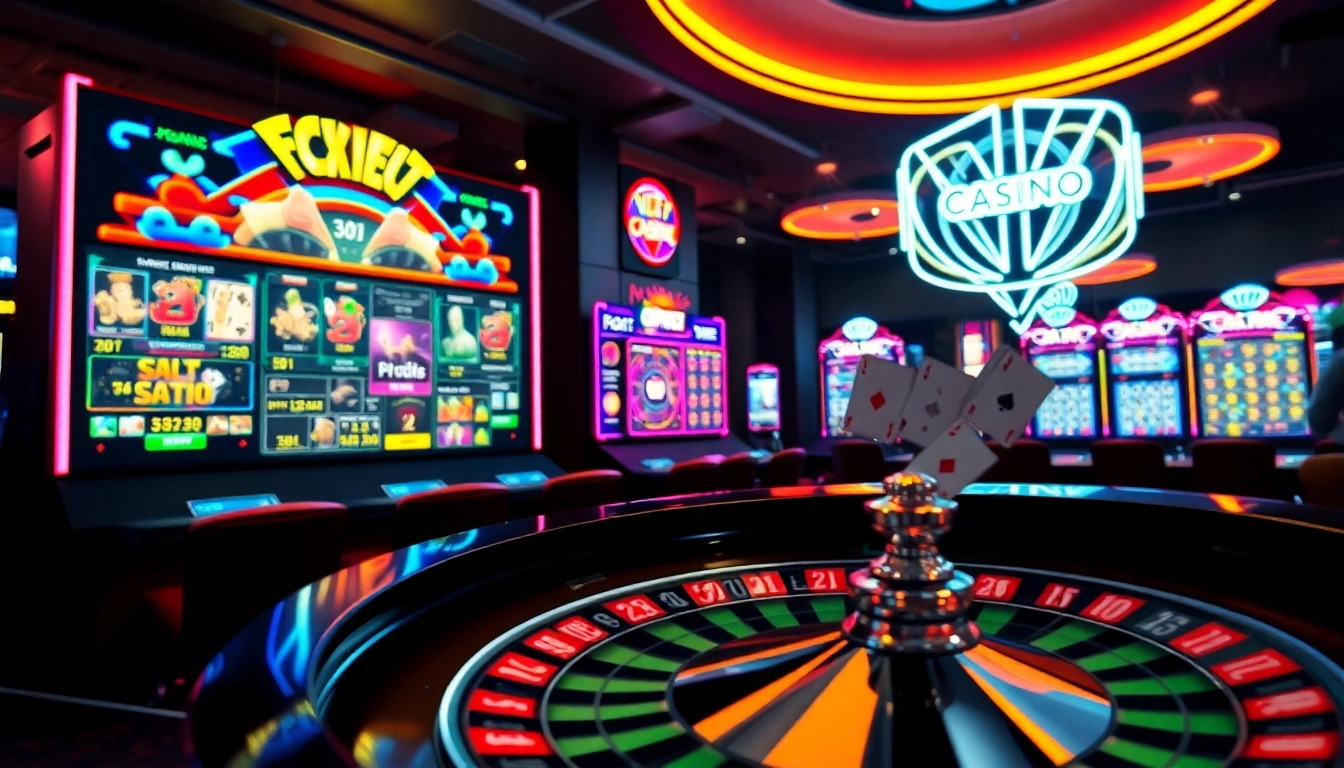 Engage with exciting csgo gambling sites amidst lively casino graphics and neon lights.