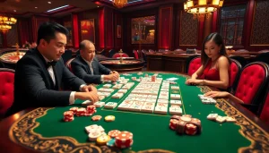 Playing link mahjong on an elegant casino table, surrounded by chips and dice