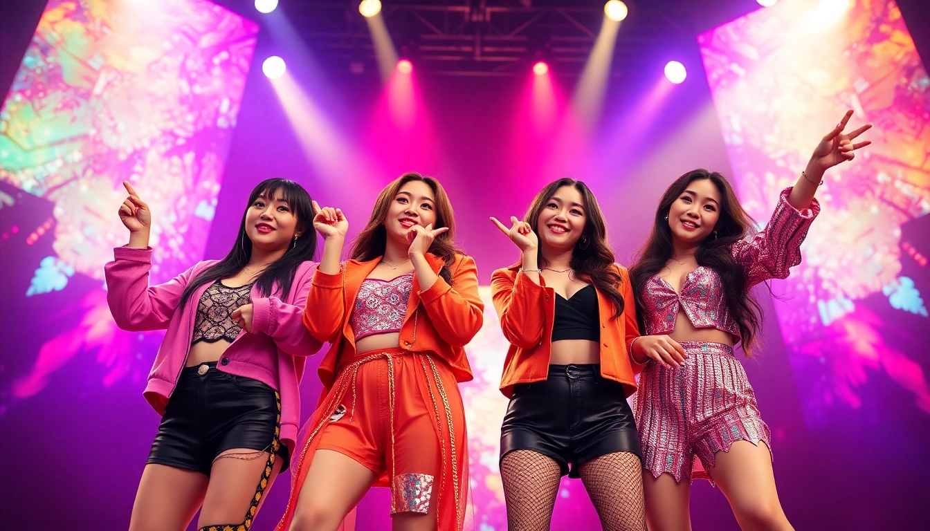 Dynamic performance by Blackpink members showcasing Jisoo, Jennie, Rosé, and Lisa in an electrifying atmosphere.