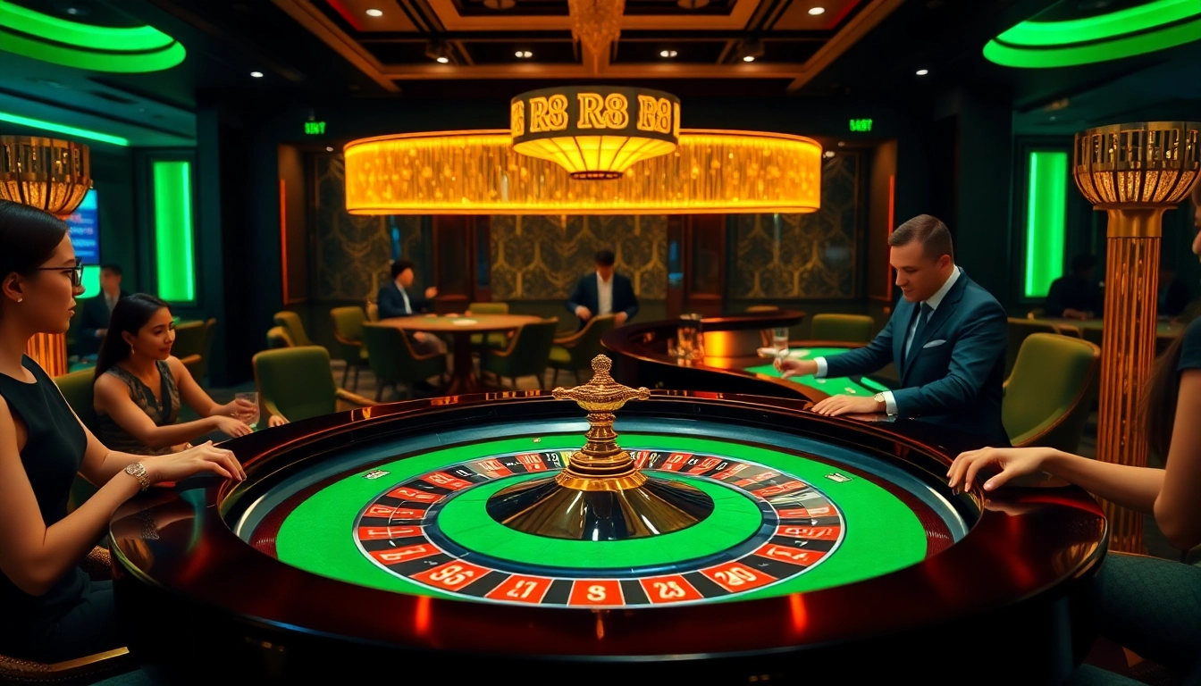 Experience the excitement of RR88's casino with players enjoying a luxurious roulette game.