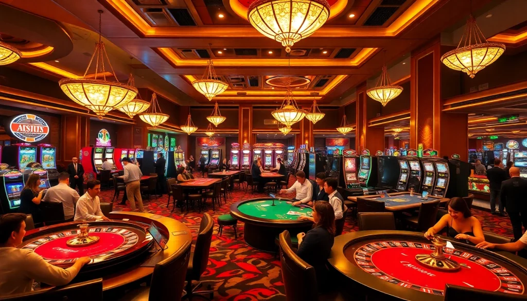 A dynamic casino scene featuring players engaging with kjc xx88 games, showcasing excitement and professionalism.