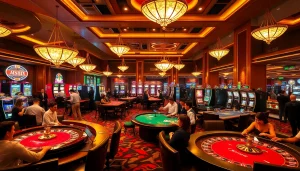 A dynamic casino scene featuring players engaging with kjc xx88 games, showcasing excitement and professionalism.