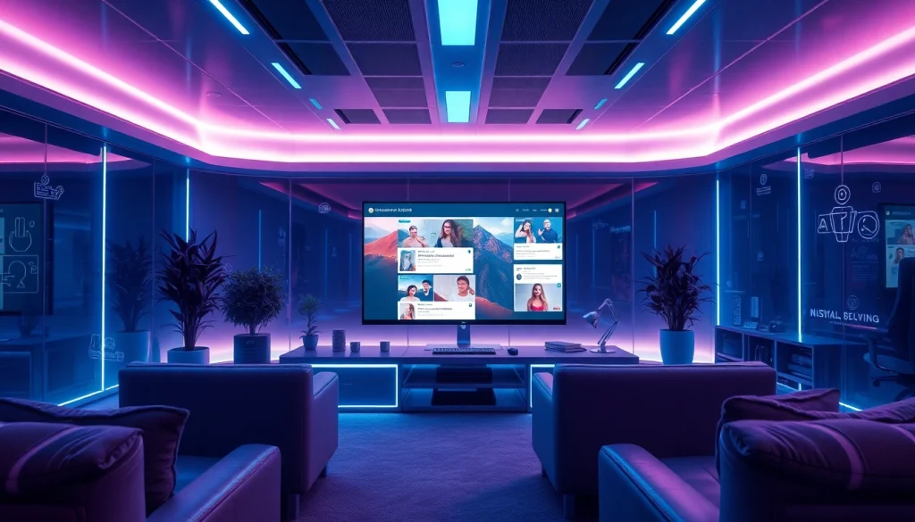 Discover the best NSFW AI chat experience with a futuristic digital landscape showcasing vibrant AI interactions.