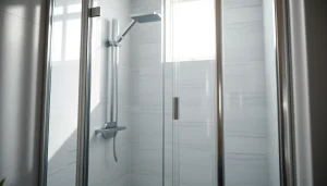 Modern duschkabine 100x100 in a bright bathroom with sleek design and elegance.