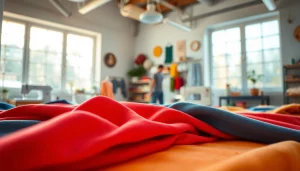Bekijk verschillende tricot uni stoffen in een mooi verlichte naai-studio.