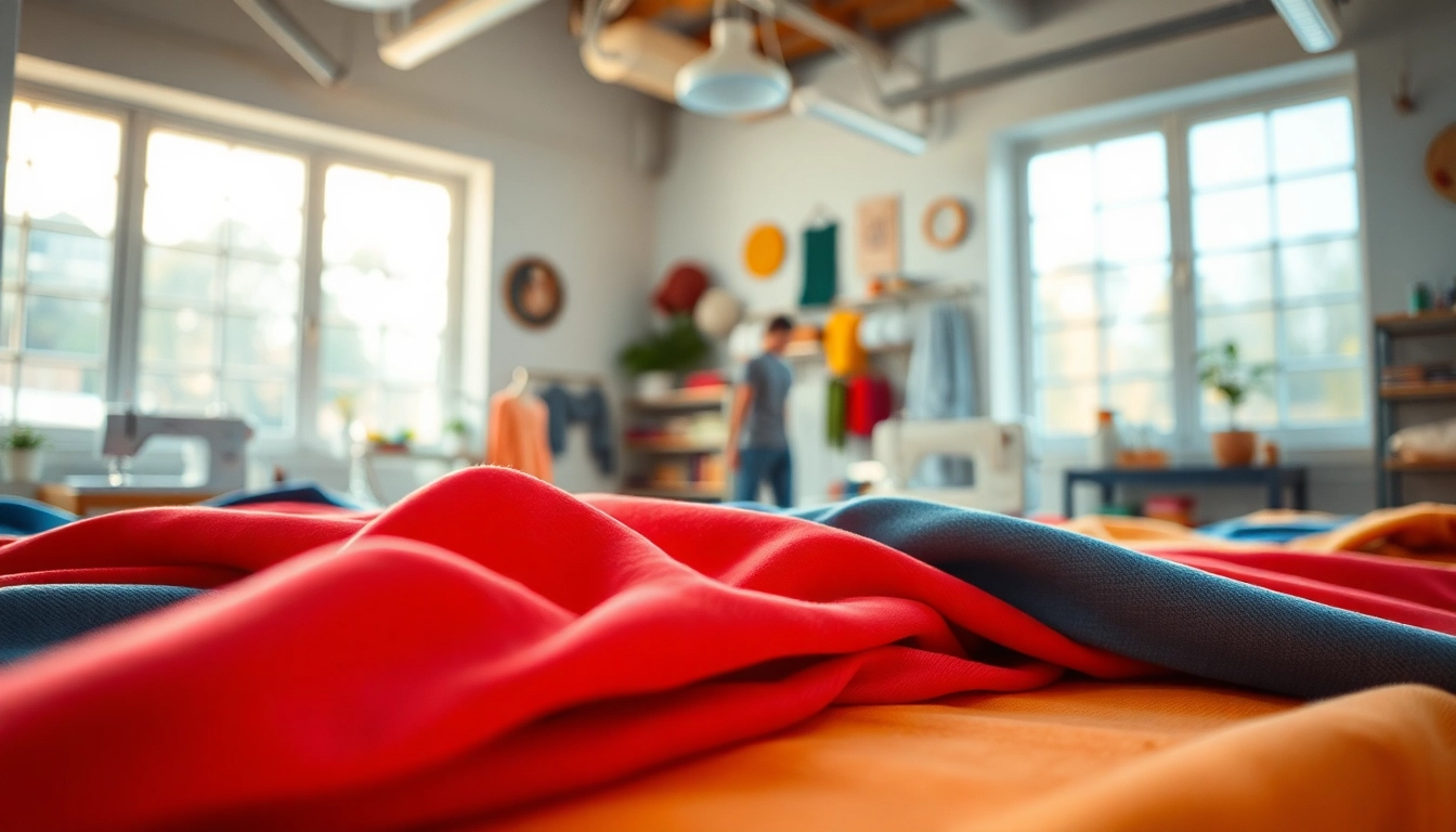 Bekijk verschillende tricot uni stoffen in een mooi verlichte naai-studio.