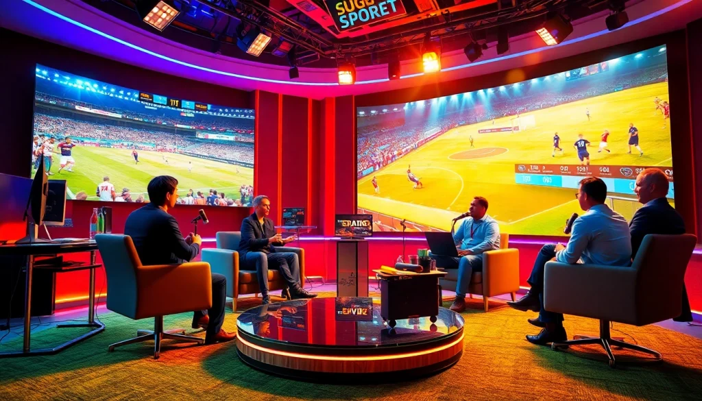 Engaging sports commentary scene showcasing 토토스토리's vibrant studio atmosphere.