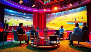 Engaging sports commentary scene showcasing 토토스토리's vibrant studio atmosphere.