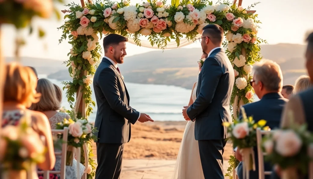 Carmel wedding photography capturing a bride and groom exchanging vows amidst a scenic outdoor setting.