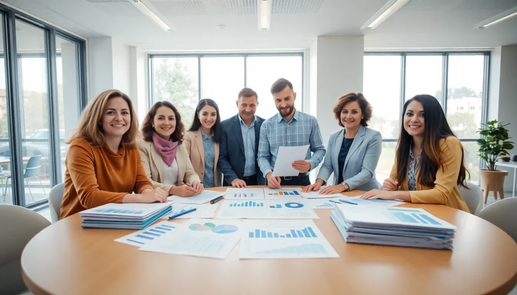 Collaborative Luxembourg family holding professionals working together in a bright, modern office.