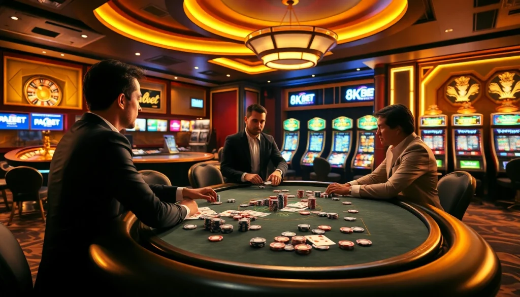 Engaging players at a luxurious poker table representing the excitement of 8kbet gaming.