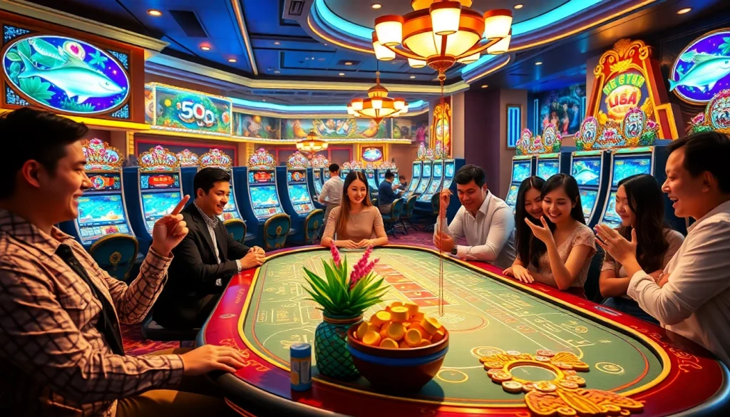 Engaging players in a lively fishing rewards game, showcasing bắn cá đổi thưởng excitement.