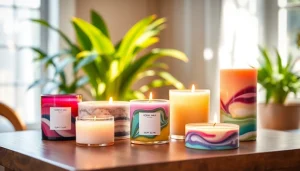 Prikaz mirisnih sveća sa sojinog voska u opuštajućem ambijentu.