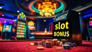 Menangkan besar dengan bonus slot di kasino yang ramai yang menampilkan mesin slot dan permainan yang seru.